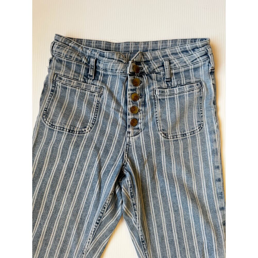 Anthropologie Pilcro High Rise Slim Stripe Acid Wash Crop Jeans 29 Nautical Euro - Picture 8 of 16